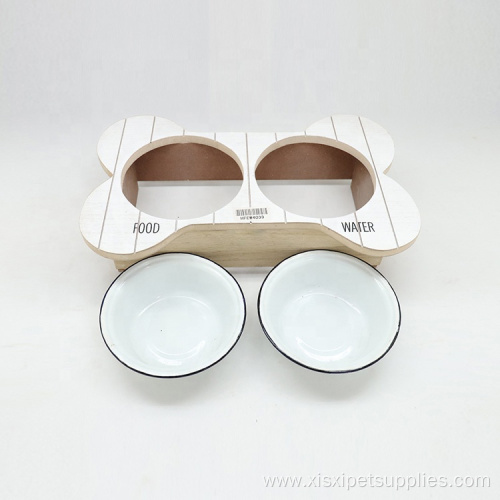 Pet Feeding Bowl with Wood Holder Dog Bowl